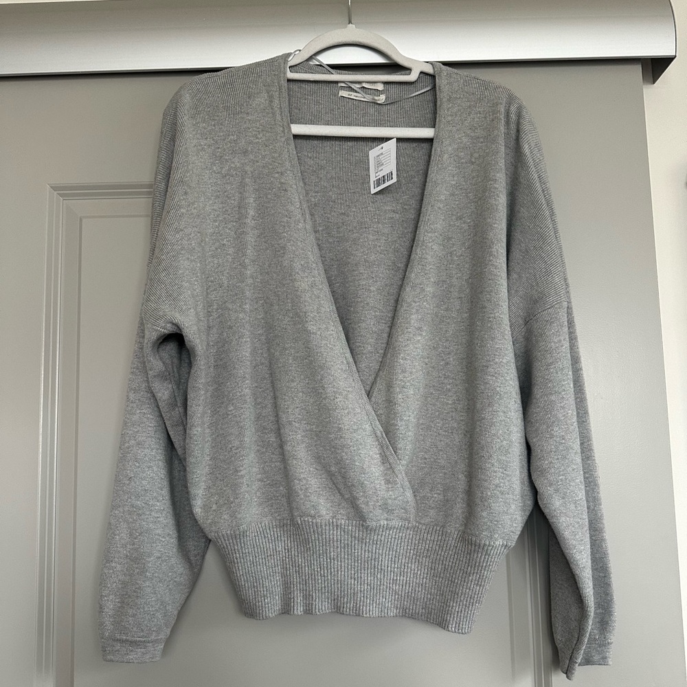 Brand New With Tags Grey Deep V Neck Sweater- Size Small